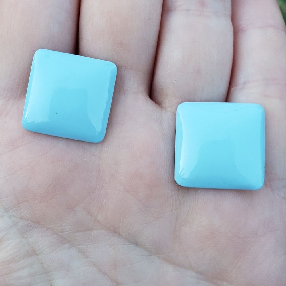 Powder Blue Retro 80s Square Enamel Earrings